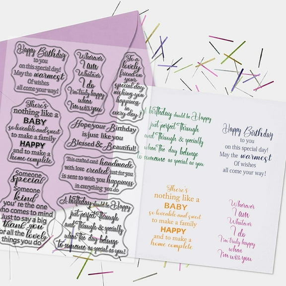 1 sheet Birthday Blessing Words Clear Stamps for Scrapbooking Birthday Wishes Text Silicone Stamps Blessing Background Transparent Stamp for Card Making DIY Embossing Journaling