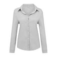 thumbnail image 4 of RQYYD Womens V Neck Button Down Linen Shirts Loose Long Sleeve Plus Size Blouses Roll Up Casual Work Plain Solid Tops Gray 4XL, 4 of 8