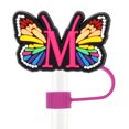thumbnail image 1 of Tapón de paja a prueba de polvo con forma de mariposa y letras de 10 mm, hebilla decorativa creativa de paja de dibujos animados, tapón de paja de plástico suave de PVC, 1 of 6