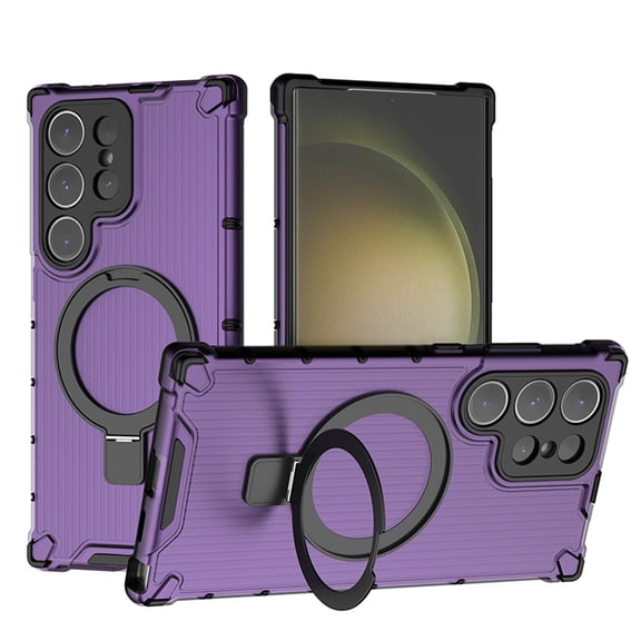 Magnetic Case for Samsung Galaxy S23 Ultra Heavy Duty Rugged Dual-Layer Protection, [Compatible with MagSafe] Ring Holder Kickstand Shockproof Matte Scratch Armor Back Cover, Purple