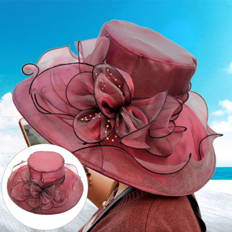 Elegant Wide Brim Organza Fascinator Hat with Flowers for Weddings & Tea Parties Hats for Women - Organza Fascinator Lady Cocktail Tea Party  main image 4