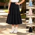 thumbnail image 6 of Girls Tiered Ruffle Midi Skirt,Elastic Waist Solid Flowy A-Line Skirt,Kids Casual Uniform Skirts for Girls Back to School Party, 6 of 6