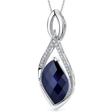 Oravo 11.00 Carat T.G.W. Leaf-Cut Created Blue Sapphire Rhodium over Sterling Silver Pendant, 18