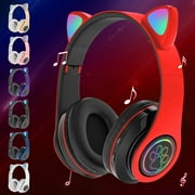 B39 Cat Ear Bluetooth Headset - Cute LED Light, Wireless Headphones for Kids, Bluetooth 5.0 + MP3, Noise Cancelling, Foldable - White