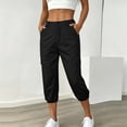 thumbnail image 6 of Kvture Womens Cargo Capris Pants Elastic Waist Hiking Pants Summer Casual Holiday Pants with Pockets Black Pant L, 6 of 9
