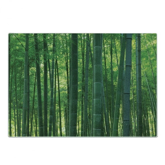 Bamboo Print Cutting Board, Oriental Exotic Bamboo Trees in the Rainforest Horizontal Jungle Stalk Nature View, Decorative Tempered Glass Cutting and Serving Board, Small Size, Green, by Ambesonne