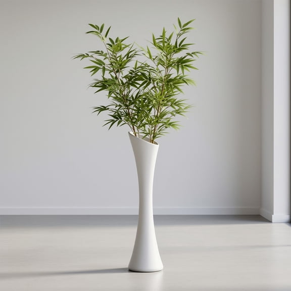 Hyknon Tall Floor Vase, 19 Inch Modern Slim Flower Vase with Slanted Opening, Decorative Plastic Floor-Standing Tall Vase for Living Room, Matte Centerpiece Vase for Home for Living Room Decor, White