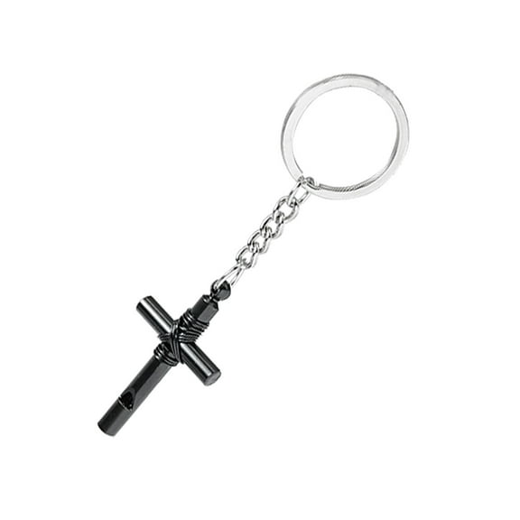 REGALWOVEN Silver tone Metal Keyring with Cross whistle Pendant