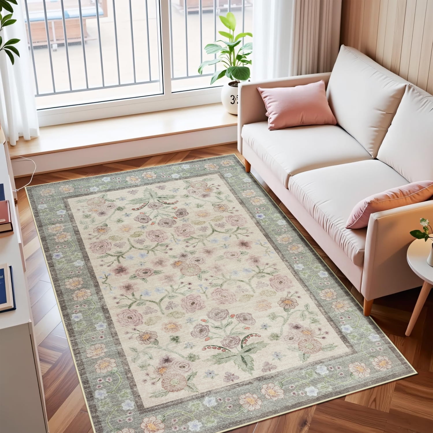Ultrug Floral Area Rug Soft Non Slip Vintage Rugs for Living Room Bedroom Home Deocr Flower Carpet,4'x6',Pink