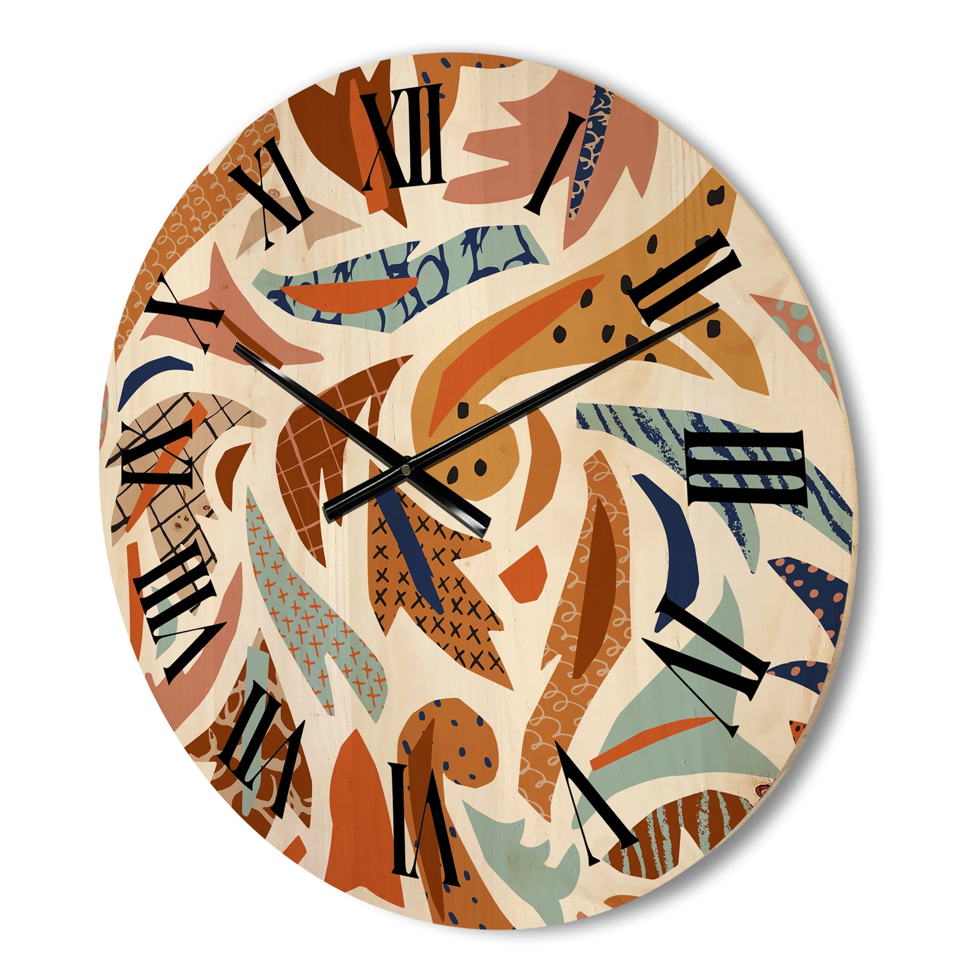 Designart 'Baroque Inspired Stylized Doodles Shapes' Bohemian & Eclectic Wood Wall Clock