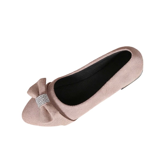 SuTry Women's Pointed Toe Flat Shoes Bow Rhinestone Detail Slip On Low Heel Comfortable Cushioned Office Daily Walking Loafers(41)