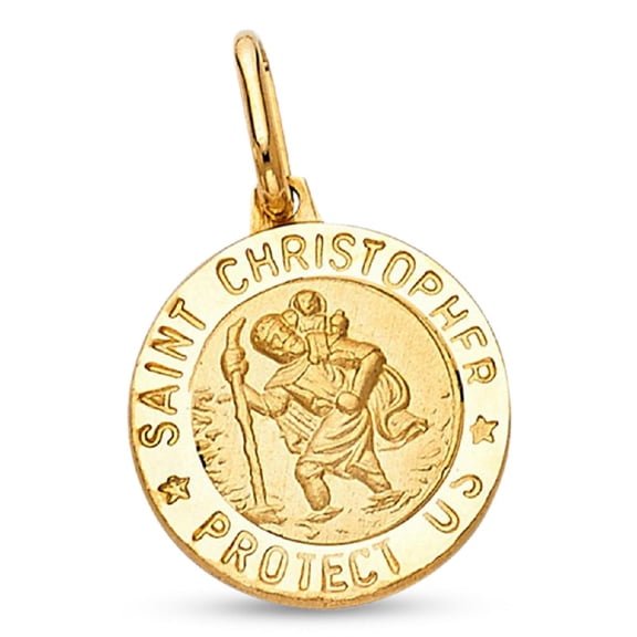 Solid 14k Yellow Gold St Christopher Pendant Round Medallion Charm Christian Polished 18 x 15 mm