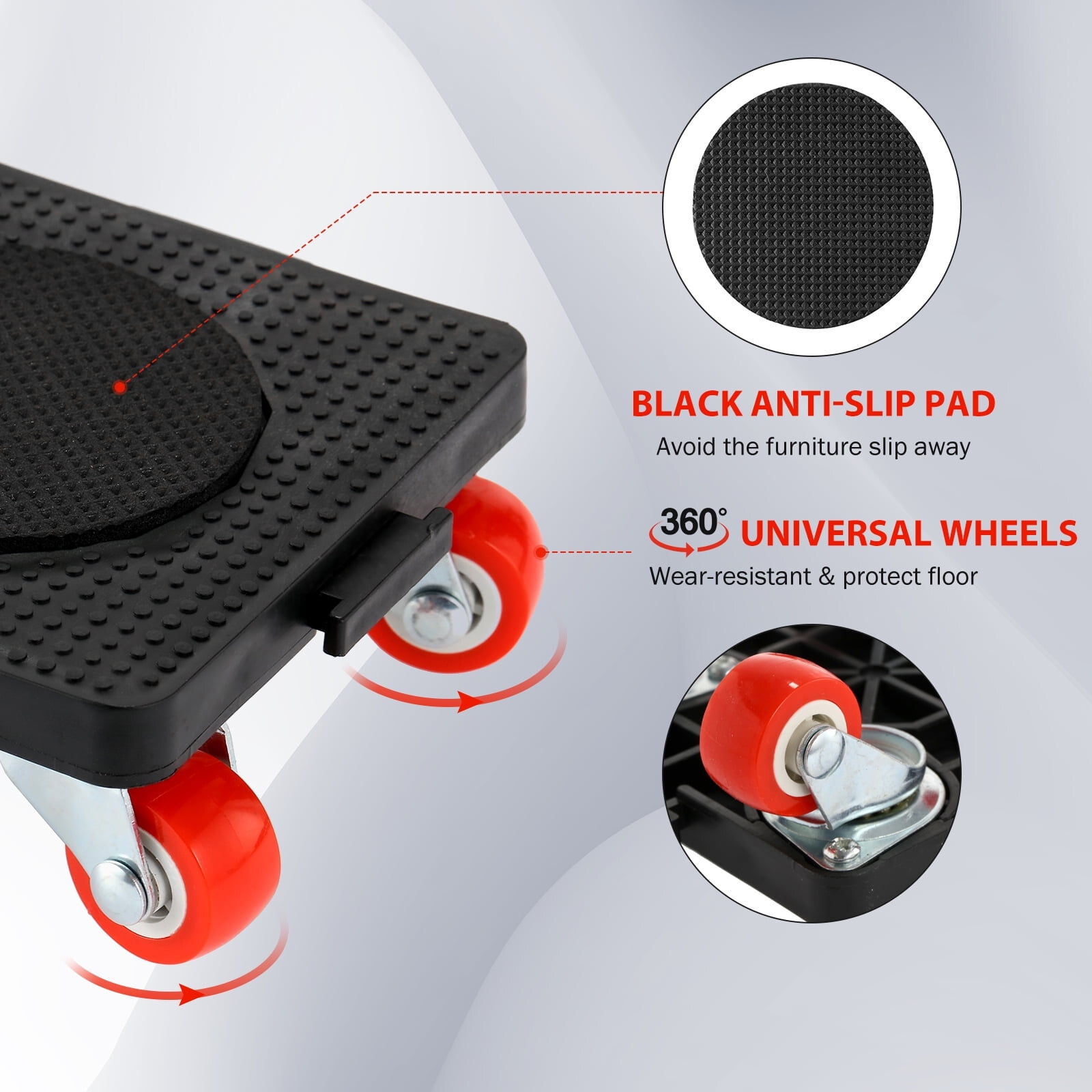 Heavy Duty Furniture Lifter Movers Dolly Wheel Roller Bar Hand Tools Set, Furniture Transport Moving Tools with 360° Rotation 4 Wheels Small Flat Dolly, 880 Lbs Capacity, Black
