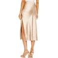 thumbnail image 4 of Satin High Waisted Midi Skirt Elastic Waistband Side Slit A Line Wedding Casual Skirts for Women Beige S, 4 of 5