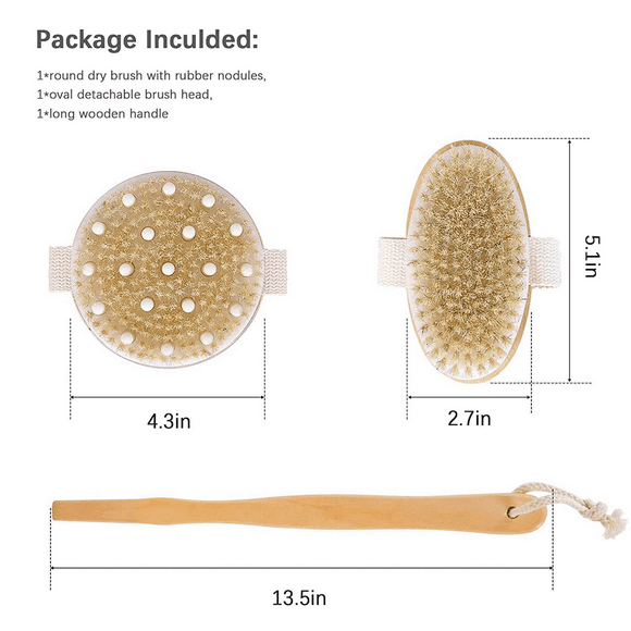 Dry Brushing Body Brush 4, Dry Skin Exfoliating Brush, Handle Back Scrubber for Shower, Dry Brush for Cellulite