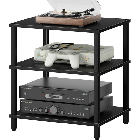YANGLI 3-Tier AV Media Player Stand, Black Stereo Cabinet