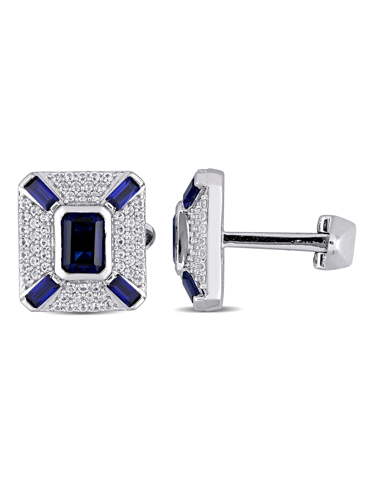 Details about   Platinum Sterling Silver White Sapphire & Black Onyx Rectangle Absract Cufflinks 