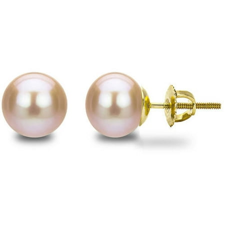 14kt 8-9mm Button Shape Pink Freshwater Pearl Screw-Back Stud Earrings