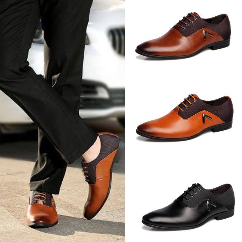 Men Business Dress Formal Leather Shoes Flat Oxfords Loafers Lace up pointy toe