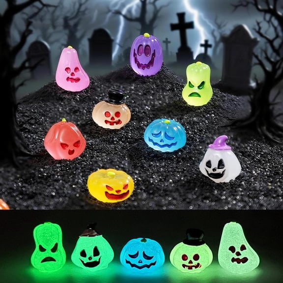 40 Pcs Halloween Mini Pumpkin Figurines, Glow in the Dark Resin Pumpkins in 8 Colors for Fairy Garden, Dollhouse, Crafts, Party Favors and Table Decor