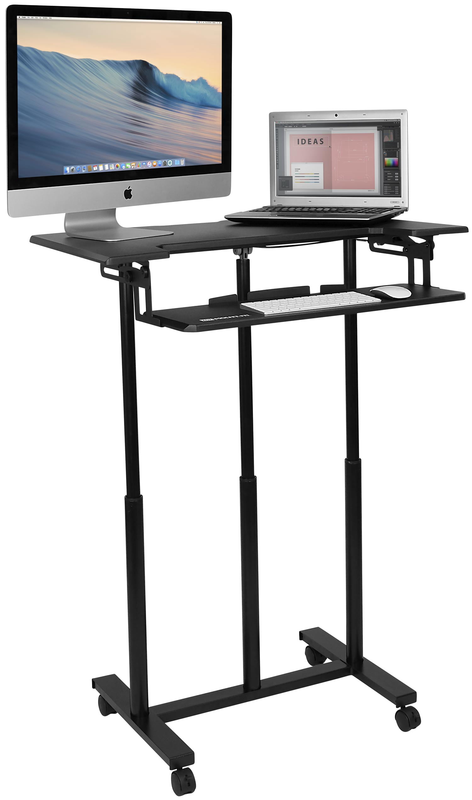 Mobile Height Adjustable Computer Sit Stand Workstation PC Laptop Table Desk 