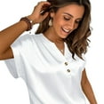 thumbnail image 5 of Otntypg Women Silk Satin Tops Cap Short Sleeve Blouse Elegant Dressy Button V Neck Work Tunic Shirts Business Casual Outfits White XXL, 5 of 8