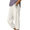thumbnail image 3 of Knee Length Summer Casual Elastic Waisted Side Split Button Shorts with Pockets for Women Linen, 3 of 6