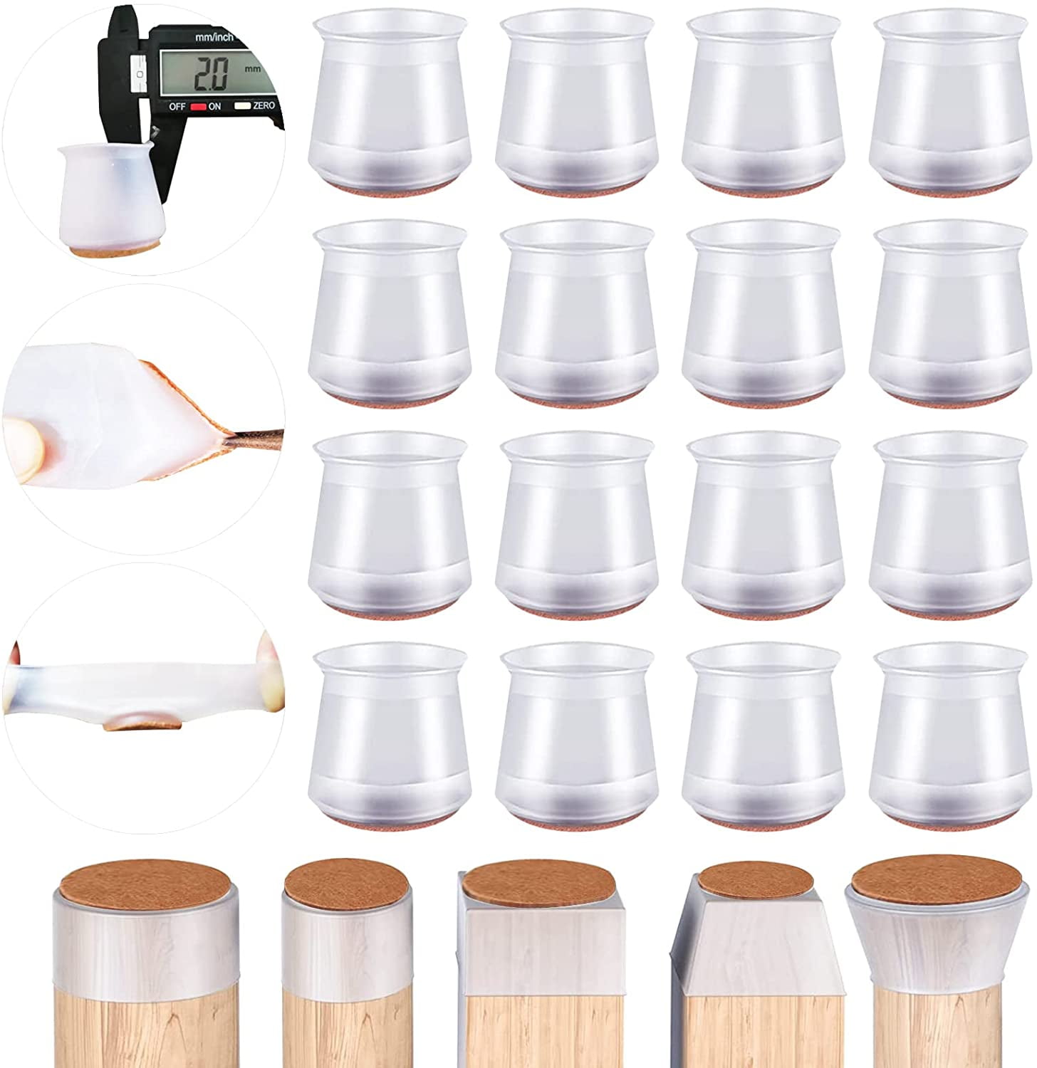 3/5'' 1'' Small Chair Leg Floor Protectors, Round&Square Silicone