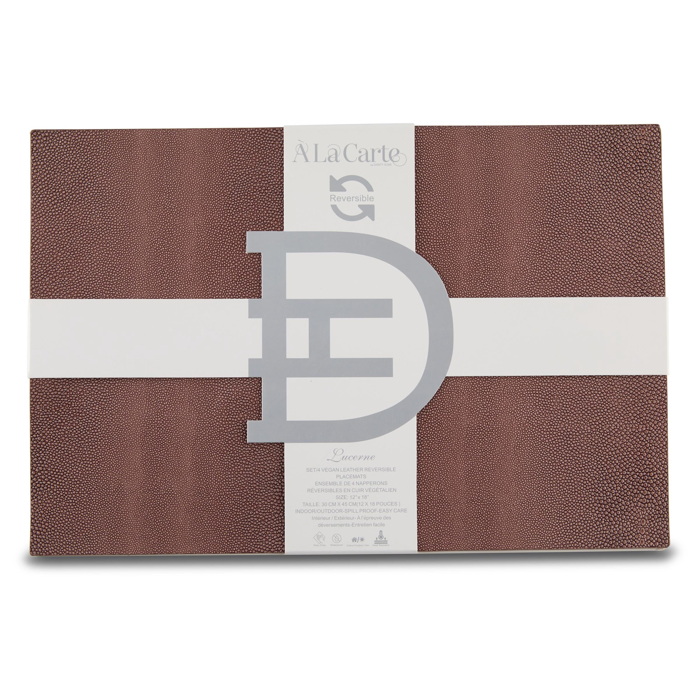 Ala Carte by Dainty Home Lucerne Patent Pebbled Textured Faux Leather Placemats – Set of 4, Reversible, Non-Slip, Washable, Heat & Tear Resistant – 12x18 in Dining Table Mats