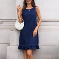 thumbnail image 6 of Ovbmpzd Solid Summer Dresses for Women Dark Blue Shift Ruffle Mini Dresses Sleeveless Casual Crew Neck Dresses Summer Dresses,L, 6 of 6