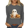 thumbnail image 3 of Drses‌‌ ‌‌‌Women's Spooky Crewneck T-Shirt - Cute Ghost Printed Top Halloween Gift Idea Crewneck Long Sleeve Casual Pullover‌ Shirt‌, 3 of 7