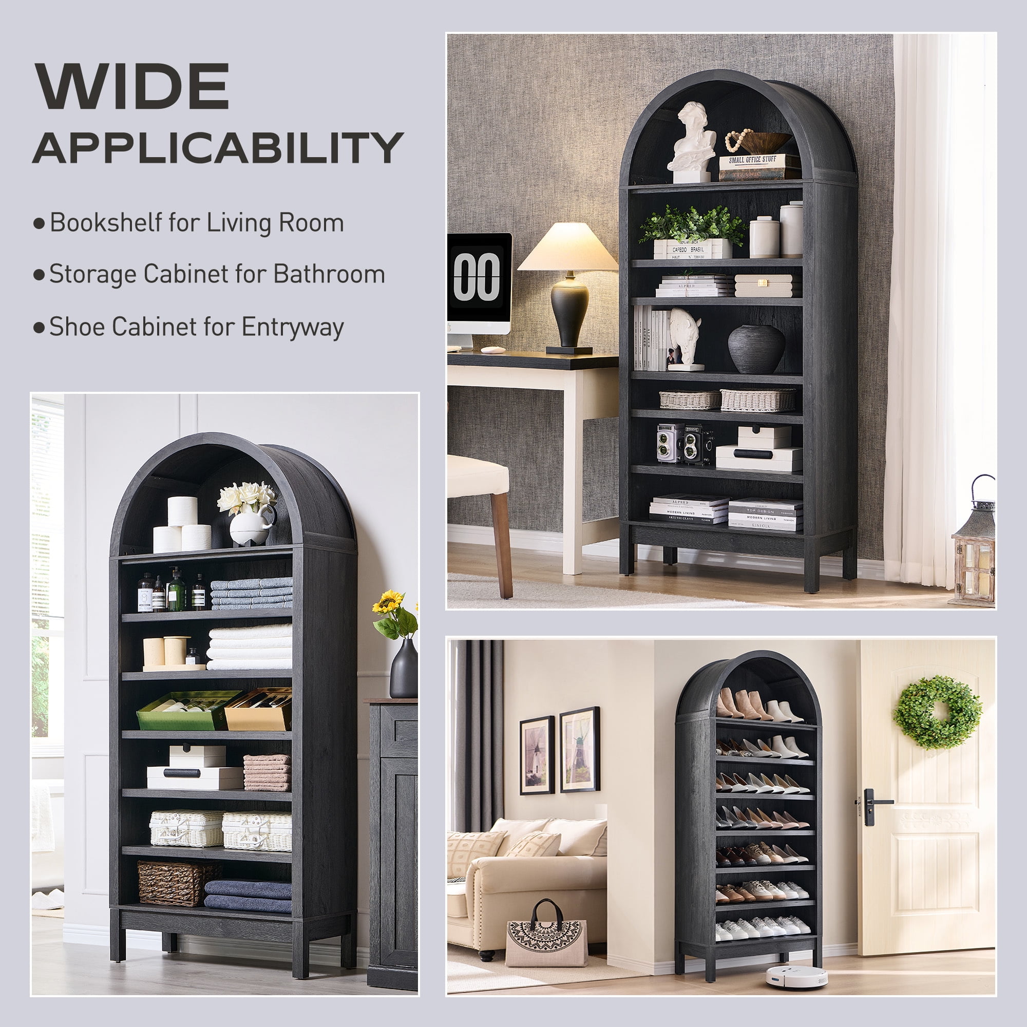 SinCiDo Tall Arched Bookshelf, 7-Tier Open Shelf Bookcase, Medium Density Fiberboard