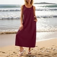 thumbnail image 6 of Women's Summer Floral Boho Maxi Dress Fashion Women Solid Round Neck Sleeveless Beach Dresses Vacation Coverup Pockets DressWine XXL, 6 of 9