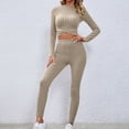 thumbnail image 2 of Lovskoo 2024 Long Sleeve Track Suits for Women Set Trendy High Elastic Solid Color Pants Two Piece Set Jogger Lounge Sets Khaki L, 2 of 9