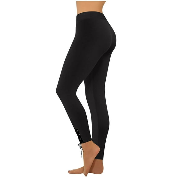 Ultra Soft Leggings for Women Yoga Workout Pant with Crisscross Lace-up Bottom Trendy Active Gym Clothes (XS, Black)