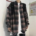 thumbnail image 2 of Men's Long Sleeve Plaid Shirt Loose-fit Hong Kong Style Japanese Collar Ins Autumn Korean Trendy Jacket (M,C324 Black), 2 of 6