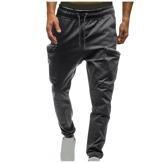 Mefallenssiah Men'S Fashion Drawstring Elastic Waist Multi-Pocket Casual Length Pants