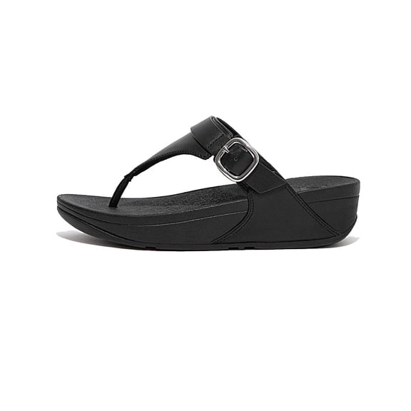 FITFLOP Women's Adjustable Leather Toe-Post Sandals, Color: All Black, Size: 10 (ES8-090-080)