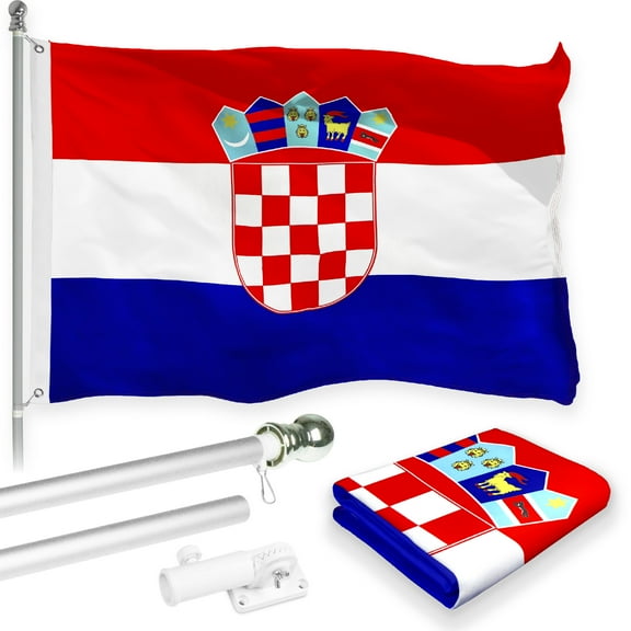 G128 Combo Pack: 6 Feet Tangle Free Spinning Flagpole (Silver) Croatia Croatian Flag 3x5 ft Printed 150D Brass Grommets (Flag Included) Aluminum Flag Pole