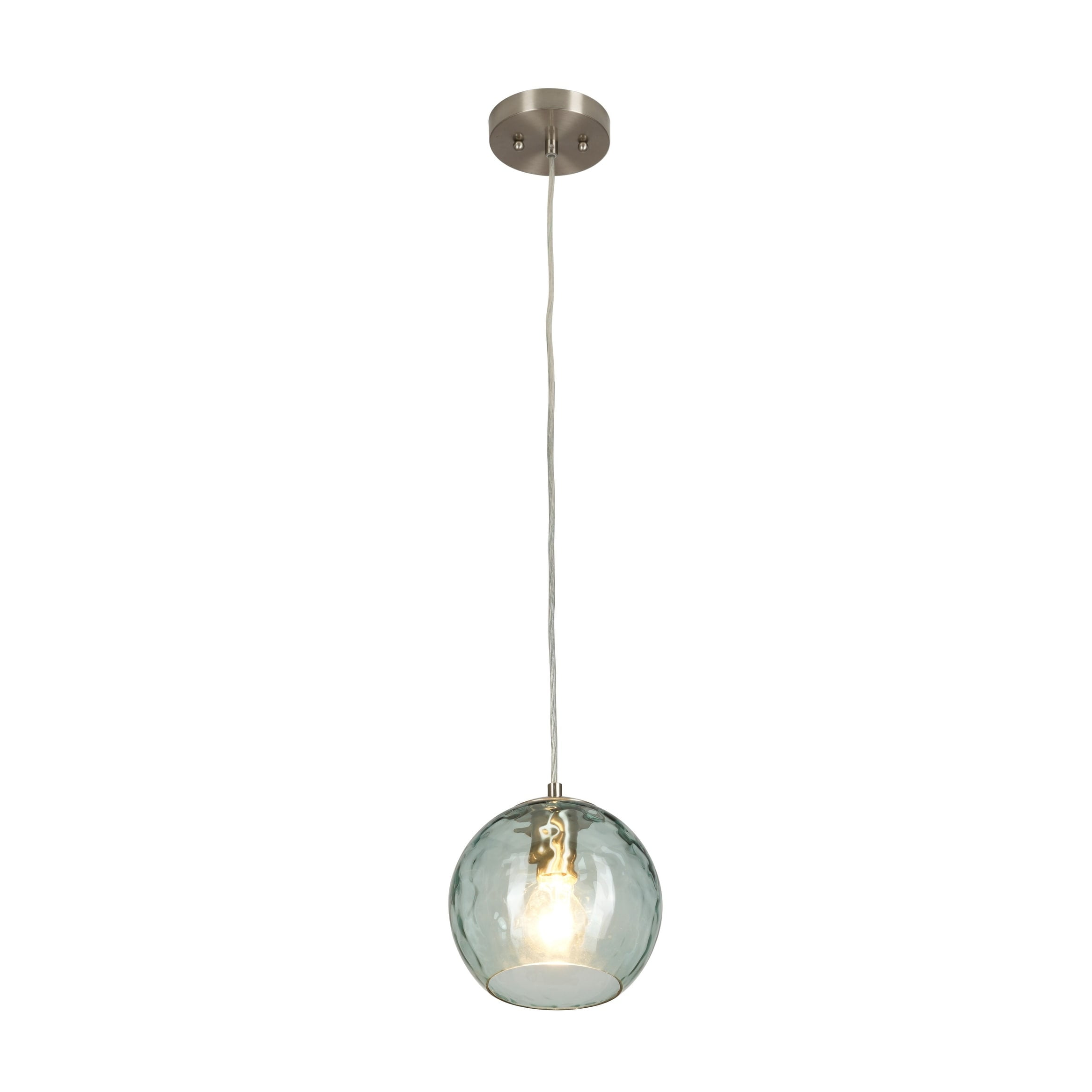 Catalina Lighting Azura 7.5'' Pendant Light Fixture with Blue Glass Globe Shade for Dining Room, Kitchen Island, Bathroom, Foyer, or Entryway, Brushed Nickel
