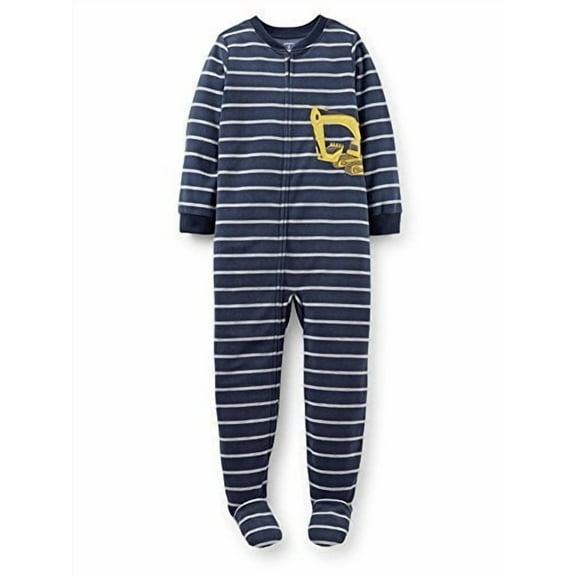 Little Boys Fleece Striped Footed Pajamas Digger (4 Youth)