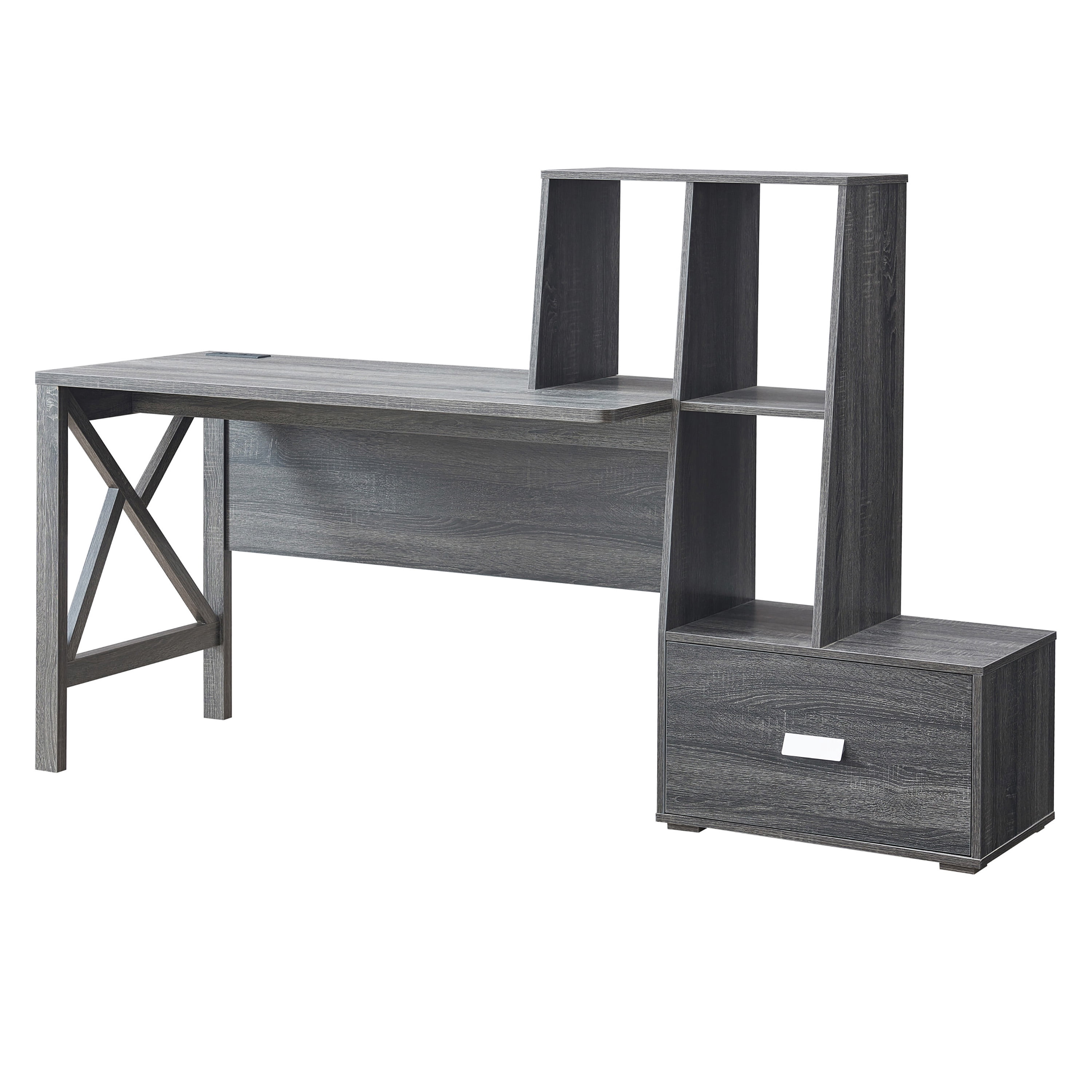 Furniture of America Sinclar 70-inch Desk with USB Port, Distressed Gray