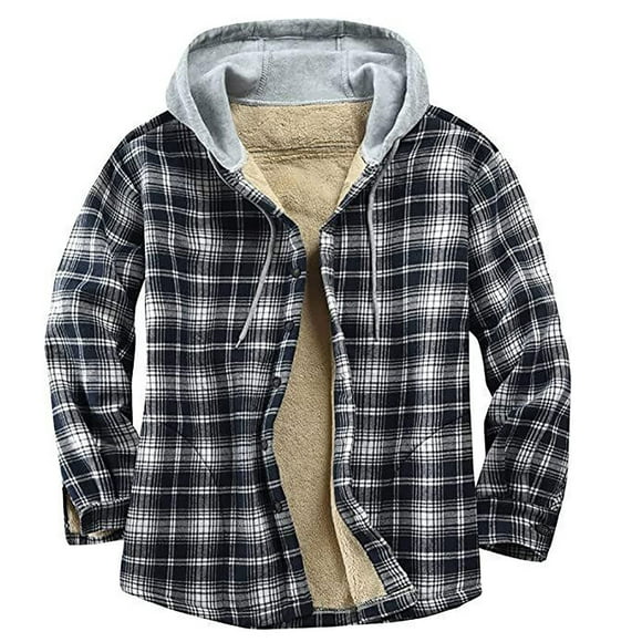 yievot Men's Hooded Fleece Lined Flannel Shirt Jacket, Long Sleeve Plaid Button Down Jackets
