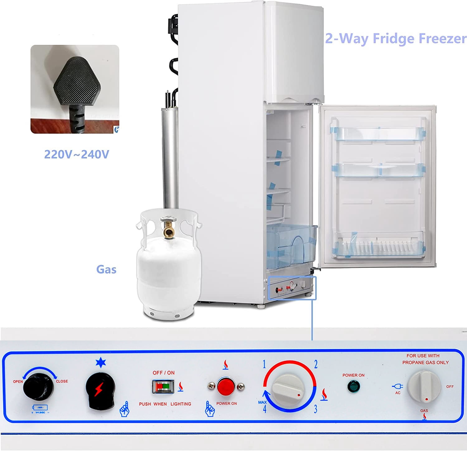Smad 6.5 Cu ft Propane Refrigerator with Freezer LPG Fridge Cabin Camper Gas Fridge RV Home