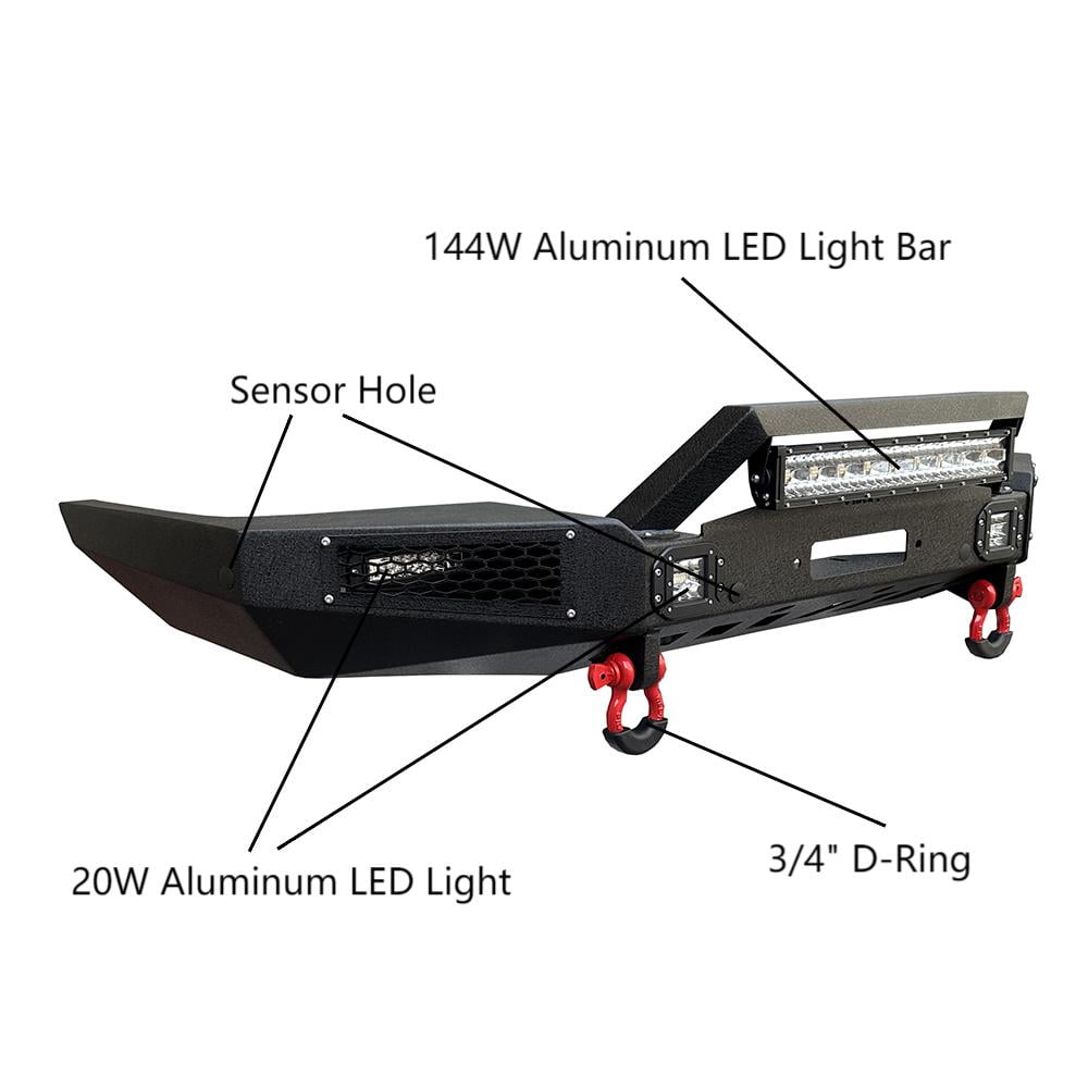 Vijay Compatible with 1998-1999-2000-2001-2002-2003-2004-2005-2006-2007-2008-2009-2010-2011 Ford Ranger Front Bumper Textured Black Steel with Light and D-ring