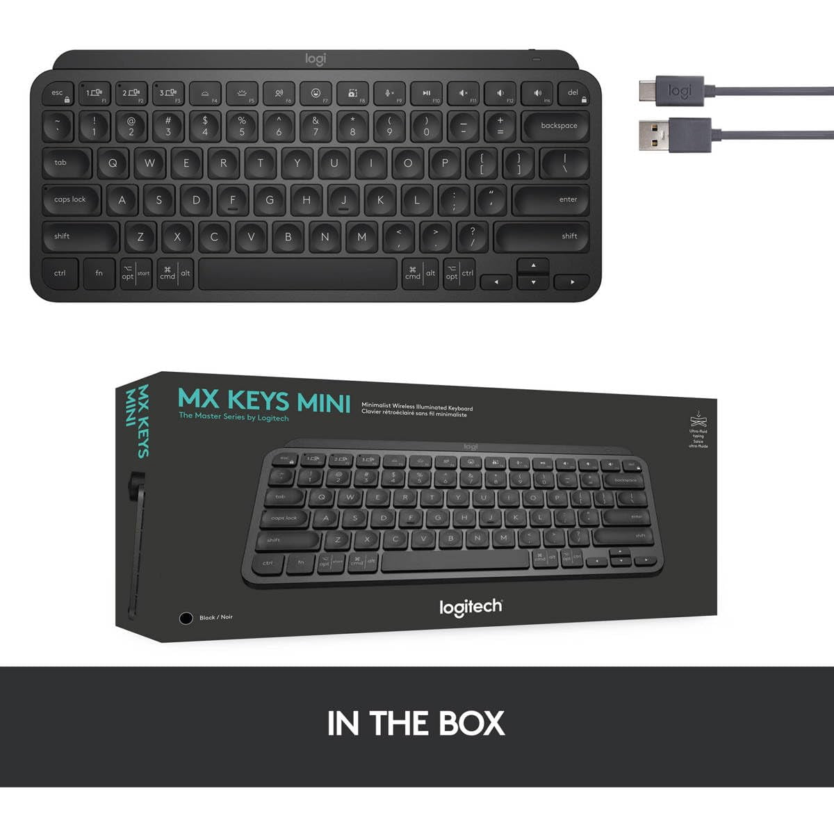 Logitech MX Keys Mini Minimalist Wireless Illuminated Keyboard, Compact, Bluetooth, Backlit, USB-C, Metal Build, Black