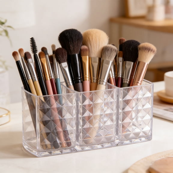 Storage Organizer Box Acrylic Pen Holder Sparkling Pattern Clear Makeup Brush Holder Pencil Holder For Desk Utensil Holder Multifunctional Storage Organizer Clear - 15x7x5cm
