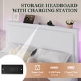 thumbnail image 3 of Amolife Queen Size Lift Up Hydraulic Storage Bed Frame with LED Light, Built-in Charging Station, Adjustable Velvet Upholstered Storage Headboard, White, 3 of 9