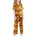 thumbnail image 5 of JAJAHO Halloween Kids Pajamas Set Boys Girls Satin 3 Piece Short Sleeve Sleepwear With Pants And Shorts 3-13Y, 5 of 7