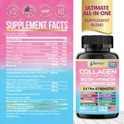 Collagen Pills Peptides Types I, II, III, V & X 64,000 MCG Biotin Keratin Hyaluronic Acid MSM Vitamin A Vitamin C Vitamin E Folic Acid Zinc Magnesium with Grape Seed Extract, Quercetin (180 Caps)